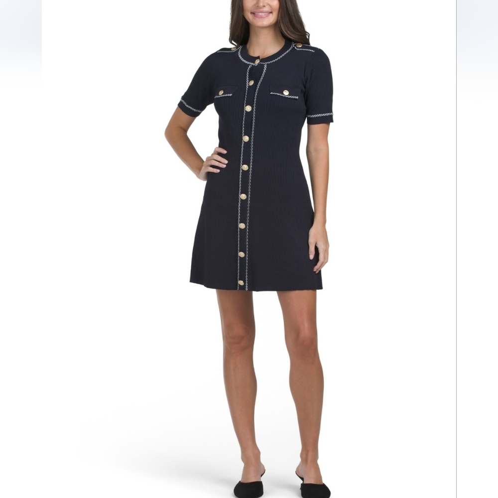 Zoe & Claire Women's Navy Short Sleeve Knit Mini Dress
